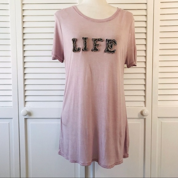 2/$25 FOR THE REPUBLIC Lilac Sheer Short Sleeve Tee Size Medium - Picture 1 of 11
